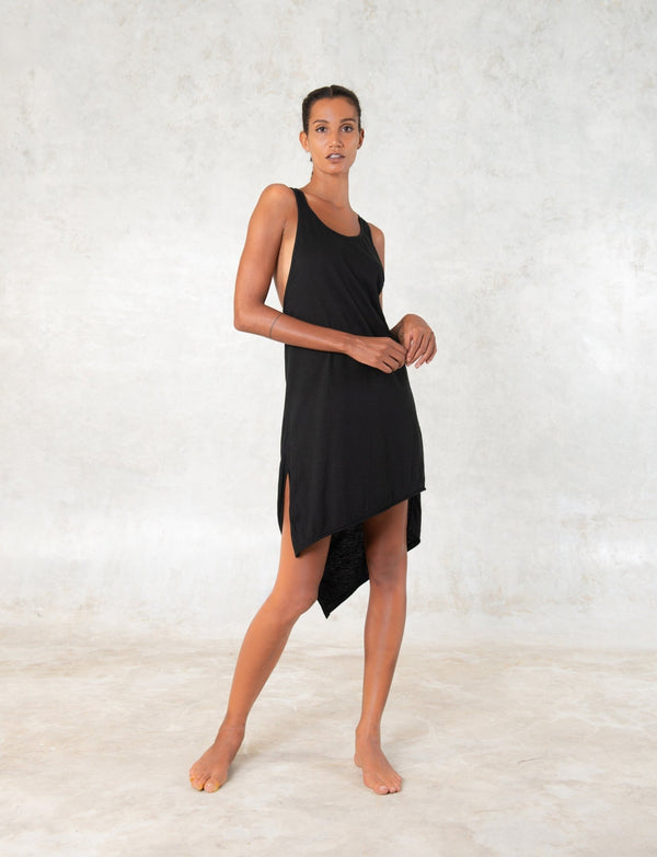 Organic cotton asymmetrical dress - SATI CREATION - Dress - basic dress - black asymmetrical dress - black dress