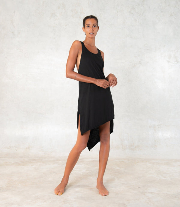 Organic cotton asymmetrical dress - SATI CREATION - Dress - basic dress - black asymmetrical dress - black dress
