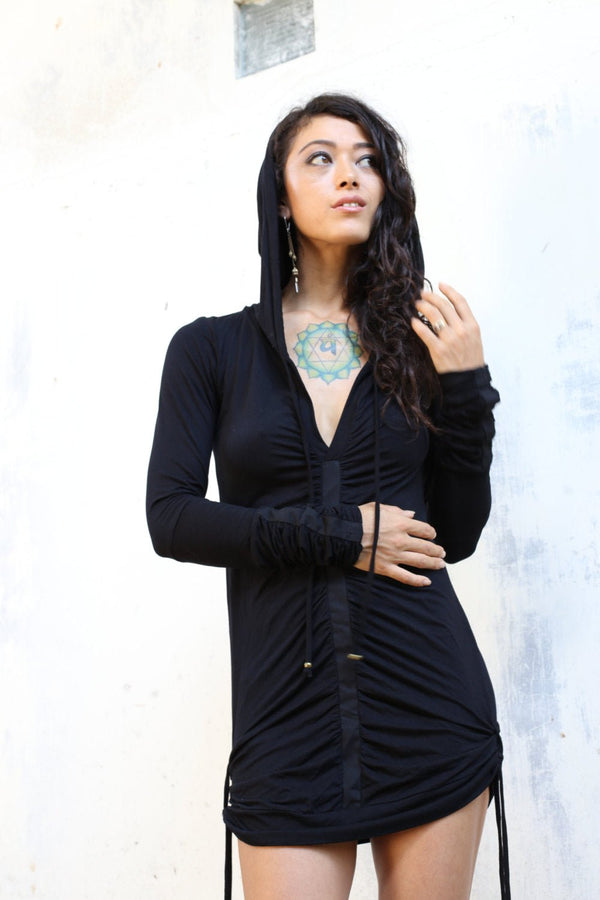 Pleiades Dress - SATI CREATION - Hoodie - bamboo clothing - Black Bamboo top - Boho