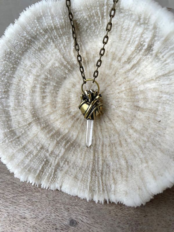 Large heart pendant with Quartz crystal - SATI CREATION - necklaces - anatomical heart pendant - brass heart - gift for her