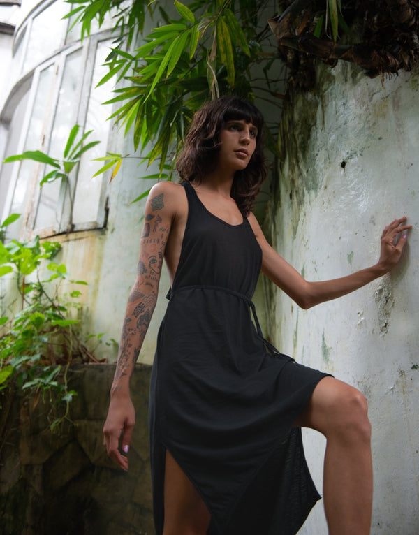 Organic cotton asymmetrical dress - SATI CREATION - Dress - basic dress - black asymmetrical dress - black dress